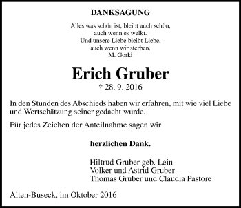 Traueranzeige von Erich Gruber von Gießener Allgemeine, Alsfelder Allgemeine