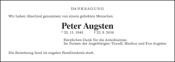 Traueranzeige von Peter Augsten von Wetterauer Zeitung, Wetterauer Zeitung