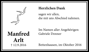 Traueranzeige von Manfred Arlt von Licher Wochenblatt, Licher Wochenblatt, Licher Wochenblatt