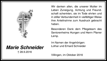 Traueranzeige von Marie Schneider von Licher Wochenblatt, Licher Wochenblatt, Licher Wochenblatt