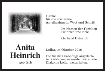 Traueranzeige von Anita Heinrich von Gießener Allgemeine, Alsfelder Allgemeine