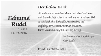 Traueranzeige von Edmund Rudel von Wetterauer Zeitung, Wetterauer Zeitung