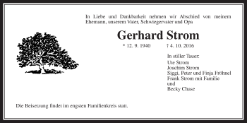 Traueranzeige von Gerhard Strom von Wetterauer Zeitung, Wetterauer Zeitung