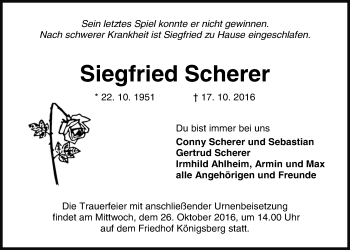 Traueranzeige von Siegfried Scherer von Gießener Allgemeine, Alsfelder Allgemeine