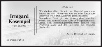 Traueranzeige von Irmgard Kosempel von Gießener Allgemeine, Alsfelder Allgemeine