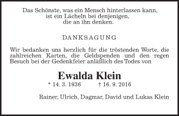 Traueranzeige von Ewalda Klein von Wetterauer Zeitung, Wetterauer Zeitung