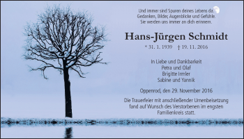 Traueranzeige von Hans-Jürgen Schmidt von Gießener Allgemeine, Alsfelder Allgemeine