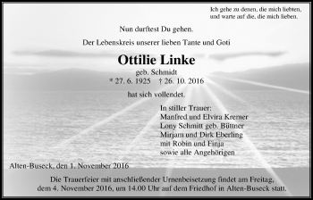 Traueranzeige von Ottilie Linke von Gießener Allgemeine, Alsfelder Allgemeine
