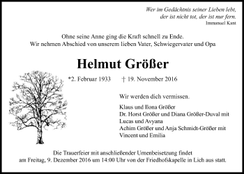 Traueranzeige von Helmut Größer von Gießener Allgemeine, Alsfelder Allgemeine