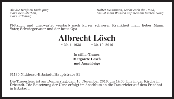 Traueranzeige von Albrecht Lösch von Wetterauer Zeitung, Wetterauer Zeitung