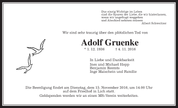 Traueranzeige von Adolf Gruenke von Gießener Allgemeine, Alsfelder Allgemeine