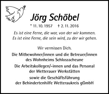Traueranzeige von Jörg Schöbel von Wetterauer Zeitung, Wetterauer Zeitung