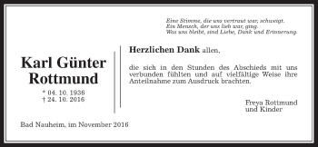 Traueranzeige von Karl Günter Rottmund von Wetterauer Zeitung, Wetterauer Zeitung