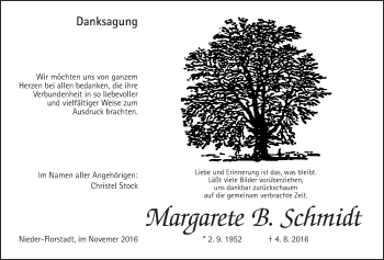 Traueranzeige von Margarete B. Schmidt von Wetterauer Zeitung, Wetterauer Zeitung