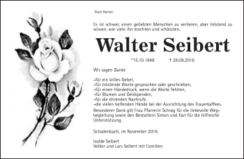Traueranzeige von Walter Seibert von Alsfelder Allgemeine