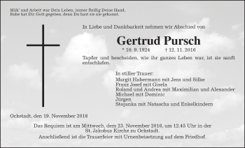 Traueranzeige von Gertrud Pursch von Wetterauer Zeitung, Wetterauer Zeitung