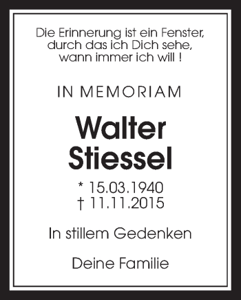 Traueranzeige von Walter Stiessel von Wetterauer Zeitung, Wetterauer Zeitung