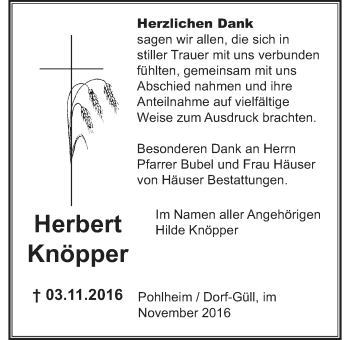 Traueranzeige von Herbert Knöpper von Gießener Allgemeine, Alsfelder Allgemeine