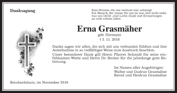 Traueranzeige von Erna Grasmäher von Gießener Allgemeine, Alsfelder Allgemeine