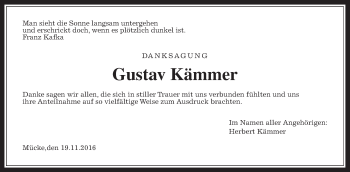 Traueranzeige von Gustav Kämmer von Gießener Allgemeine, Alsfelder Allgemeine