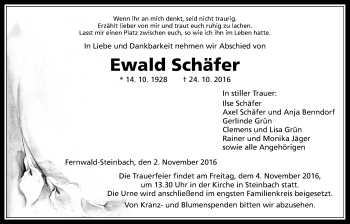 Traueranzeige von Ewald Schäfer von Gießener Allgemeine, Alsfelder Allgemeine