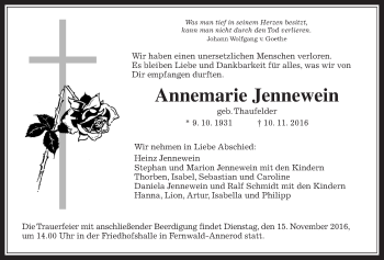 Traueranzeige von Annemarie Jennewein von Gießener Allgemeine, Alsfelder Allgemeine