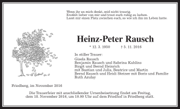 Traueranzeige von Heinz-Peter Rausch von Wetterauer Zeitung, Wetterauer Zeitung