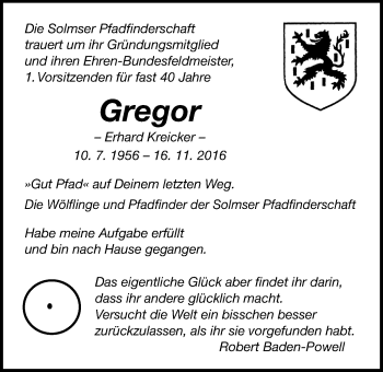 Traueranzeige von Gregor  von Gießener Allgemeine, Alsfelder Allgemeine