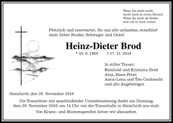Traueranzeige von Heinz-Dieter Brod von Wetterauer Zeitung, Wetterauer Zeitung
