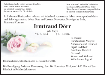 Traueranzeige von Irmtraud Dörr von Gießener Allgemeine, Alsfelder Allgemeine