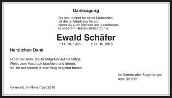 Traueranzeige von Ewald Schäfer von Gießener Allgemeine, Alsfelder Allgemeine