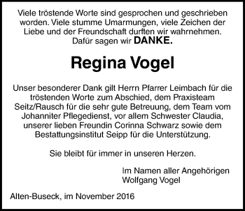 Traueranzeige von Regina Vogel von Gießener Allgemeine, Alsfelder Allgemeine