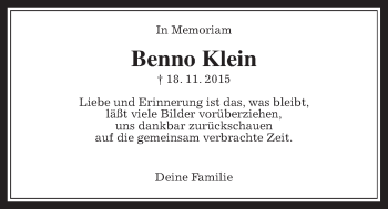 Traueranzeige von Benno Klein von Wetterauer Zeitung, Wetterauer Zeitung