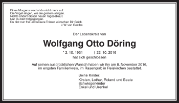 Traueranzeige von Wolfgang Otto Döring von Gießener Allgemeine, Alsfelder Allgemeine