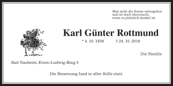 Traueranzeige von Karl Günter Rottmund von Wetterauer Zeitung, Wetterauer Zeitung