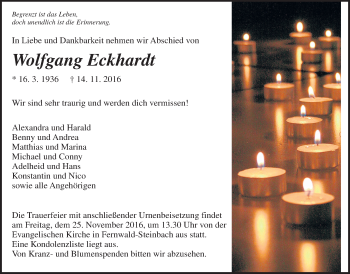 Traueranzeige von Wolfgang Eckhardt von Gießener Allgemeine, Alsfelder Allgemeine