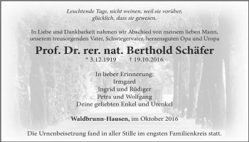 Traueranzeige von Berthold Schäfer von Licher Wochenblatt, Licher Wochenblatt, Licher Wochenblatt