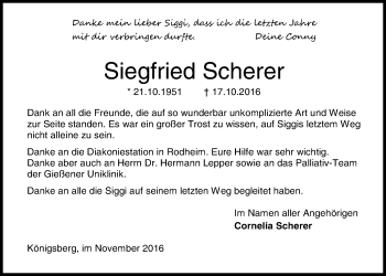 Traueranzeige von Siegfried Scherer von Gießener Allgemeine, Alsfelder Allgemeine