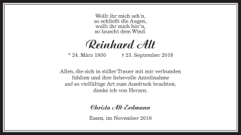 Traueranzeige von Reinhard Alt von Wetterauer Zeitung, Wetterauer Zeitung