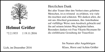 Traueranzeige von Helmut Größer von Licher Wochenblatt, Licher Wochenblatt, Licher Wochenblatt
