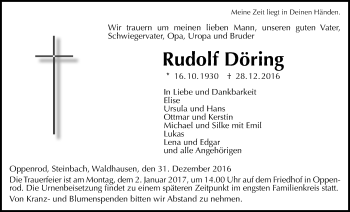 Traueranzeige von Rudolf Döring von Gießener Allgemeine, Alsfelder Allgemeine