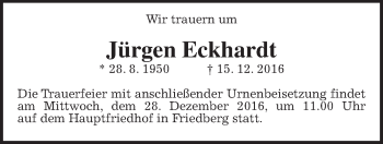 Traueranzeige von Jürgen Eckhardt von Wetterauer Zeitung, Wetterauer Zeitung