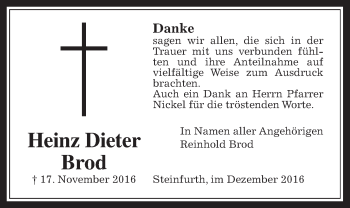 Traueranzeige von Heinz Dieter Brod von Wetterauer Zeitung, Wetterauer Zeitung