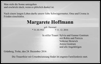 Traueranzeige von Margarete Hoffmann von Gießener Allgemeine, Alsfelder Allgemeine