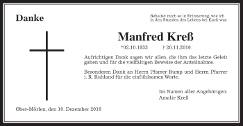 Traueranzeige von Manfred Kreß von Wetterauer Zeitung, Wetterauer Zeitung