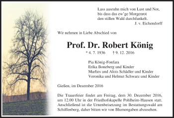 Traueranzeige von Robert König von Gießener Allgemeine, Alsfelder Allgemeine