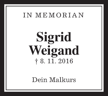 Traueranzeige von Sigrid Weigand von Gießener Allgemeine, Alsfelder Allgemeine