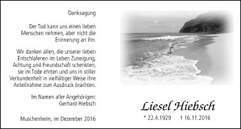 Traueranzeige von Liesel Hiebsch von Licher Wochenblatt, Licher Wochenblatt, Licher Wochenblatt