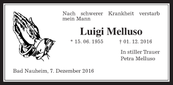 Traueranzeige von Luigi Melluso von Wetterauer Zeitung, Wetterauer Zeitung