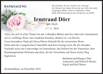 Traueranzeige von Irmtraud Dörr von Gießener Allgemeine, Alsfelder Allgemeine